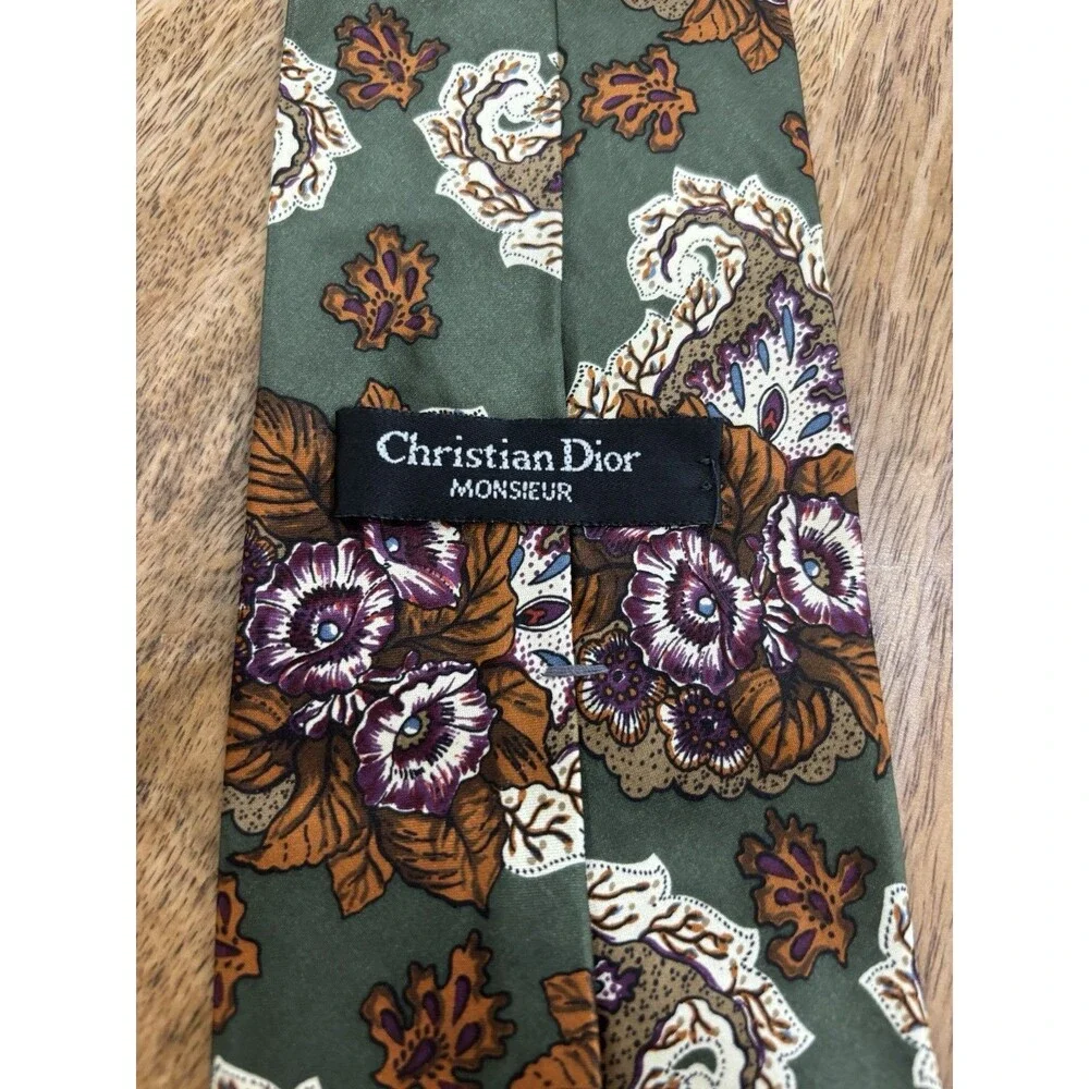 Christian Dior Monsieur 100% Silk Neck Tie Fall Themed Flowers & Leaves